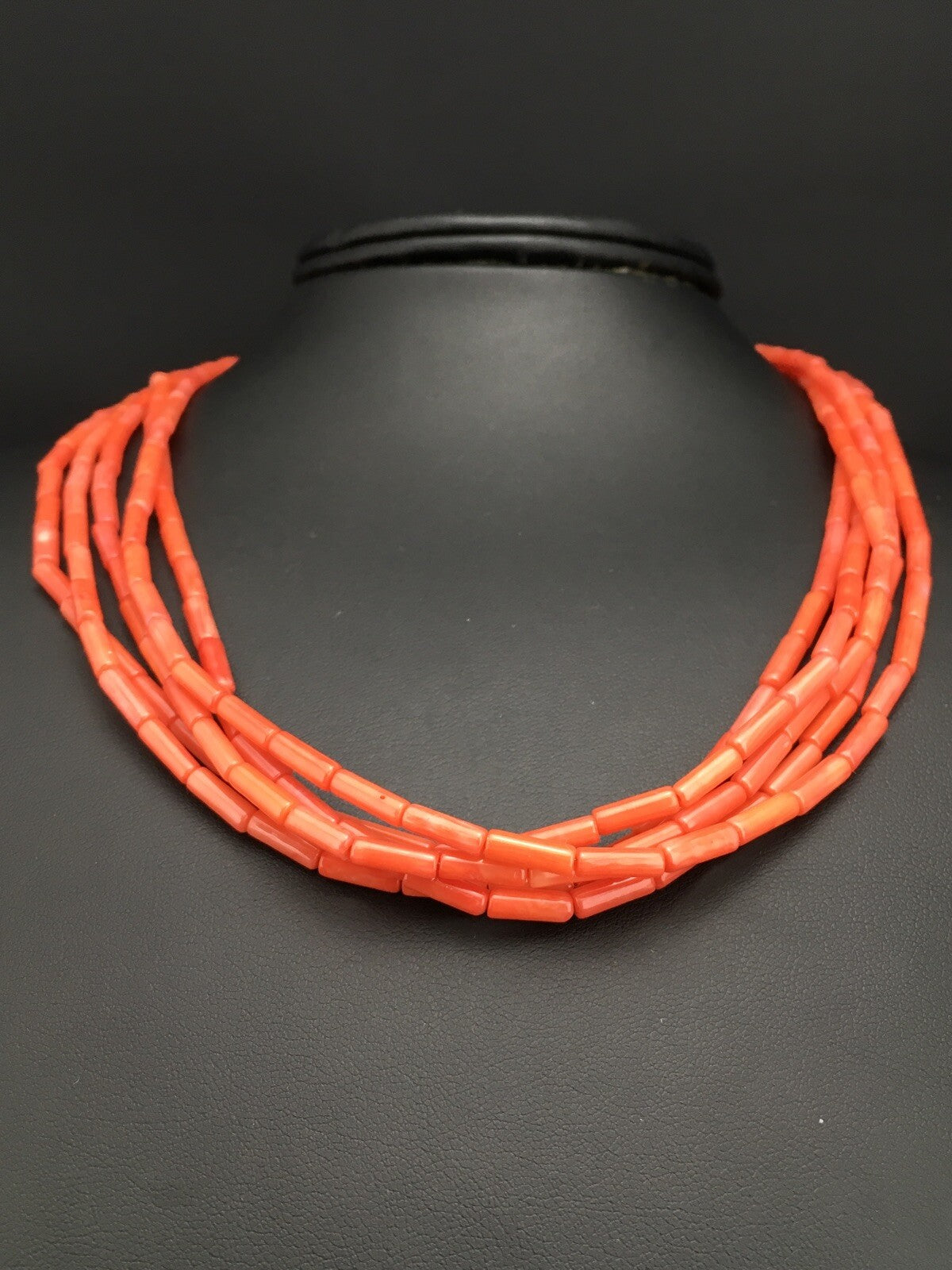Orange Coral Tube Heishi Bead 5 Strand Navajo Sterling Silver Necklace 19" 1108