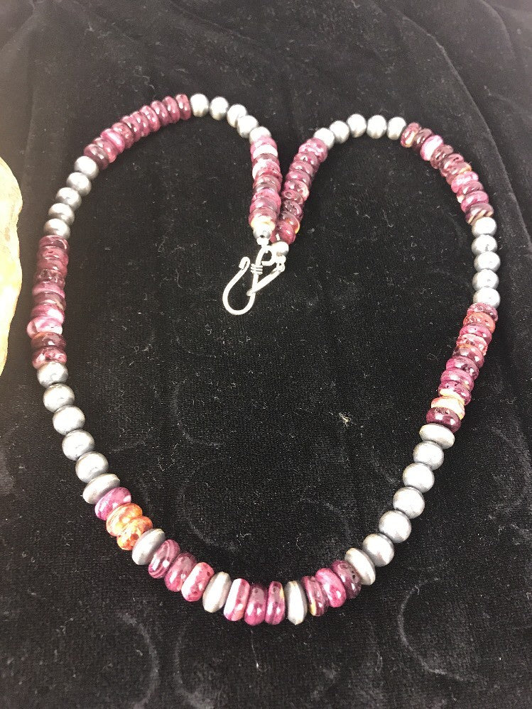 Navajo Sterling Silver Beads Purple Spiny Oyster 8 mm Bead Necklace 99507