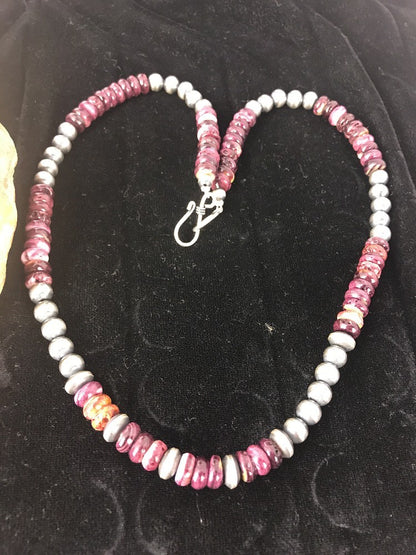 Navajo Sterling Silver Beads Purple Spiny Oyster 8 mm Bead Necklace 99507