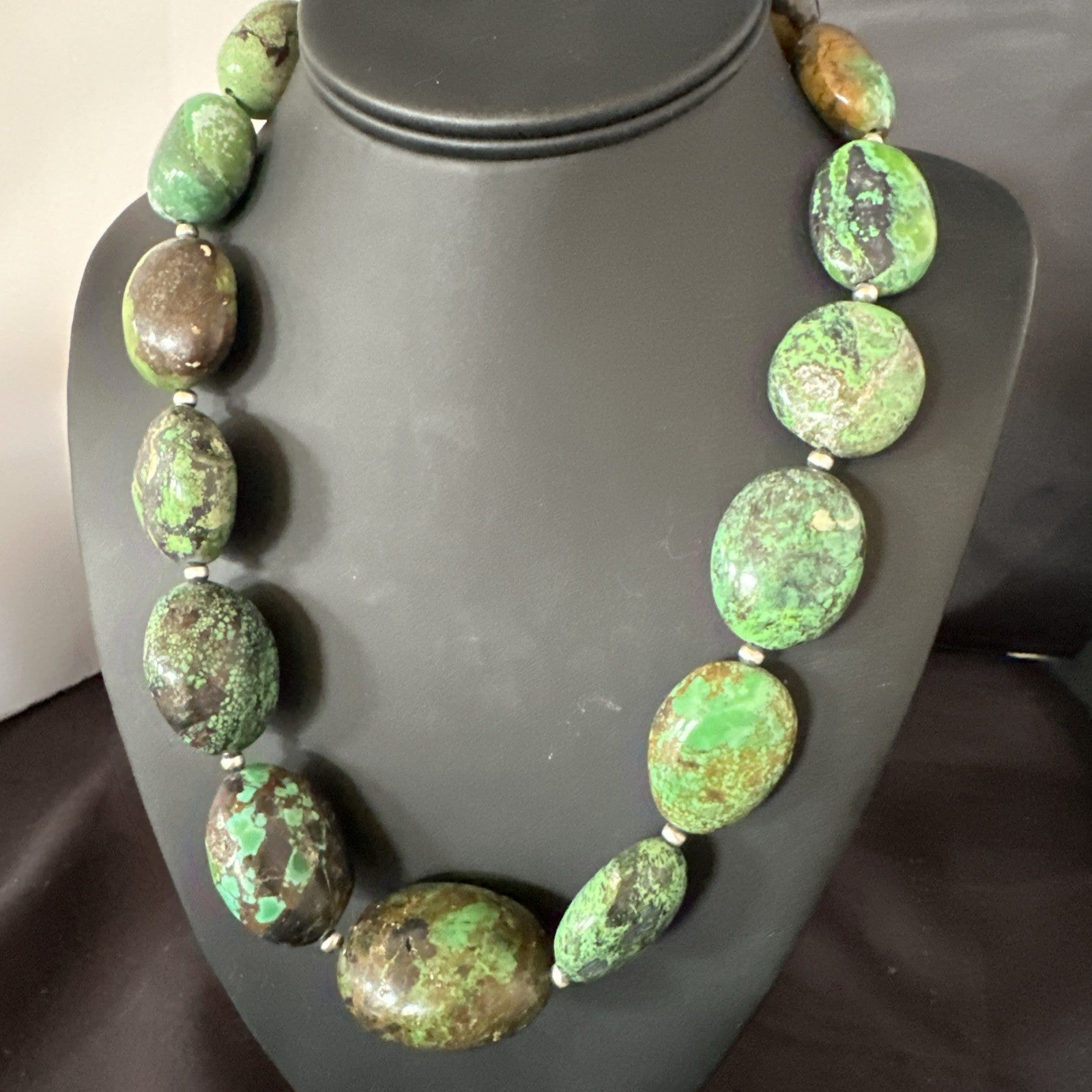 Blue Green Turquoise Chunky Navajo Sterling Silver Necklace 21” 19256