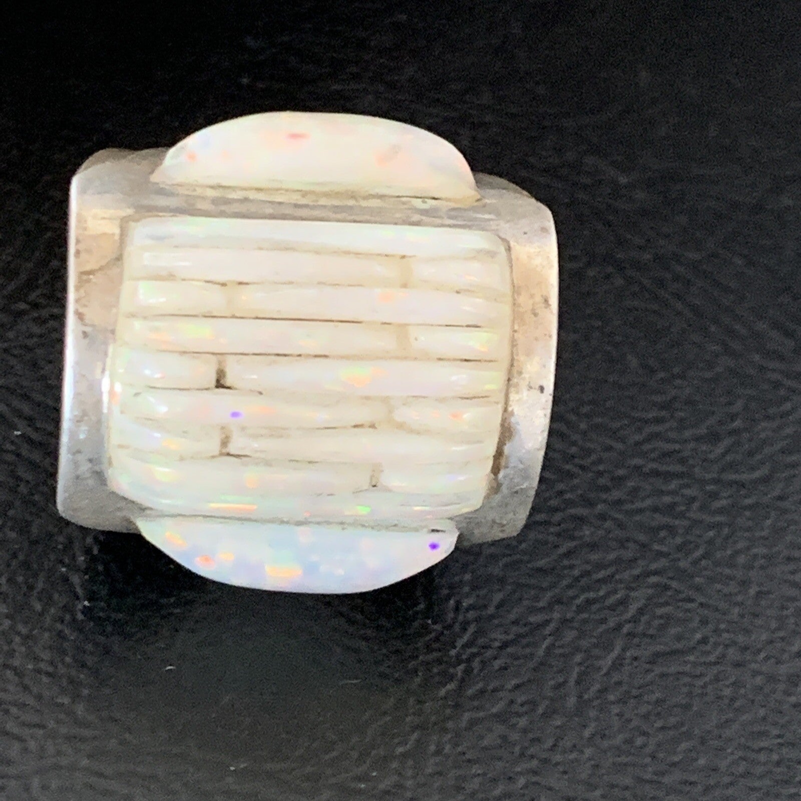 White Opal Native American Navajo Sterling Silver Inlay Ring Size 8 18922