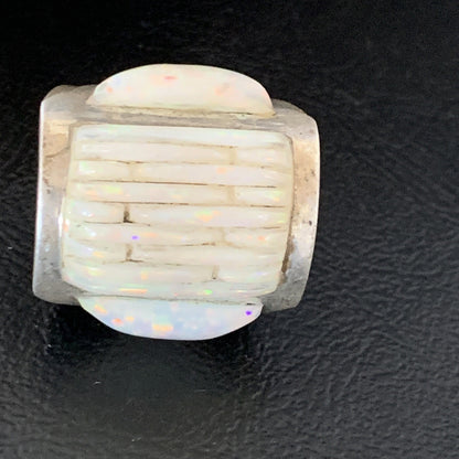 White Opal Native American Navajo Sterling Silver Inlay Ring Size 8 18922