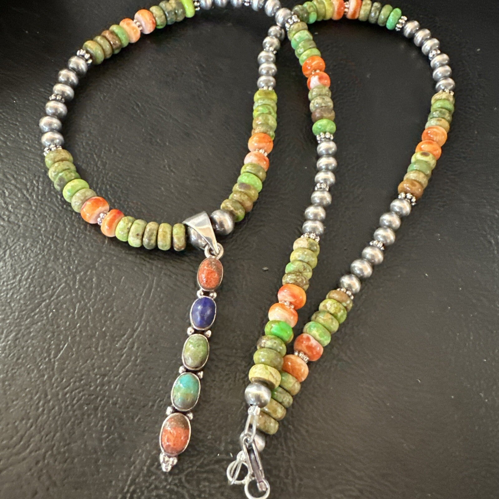 Feather Multicolor Turquoise Pendant Navajo Sterling Silver Necklace 18733