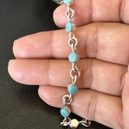 Blue Turquoise Navajo Old Pawn Sterling Silver Link Bracelet 7.5" 18129