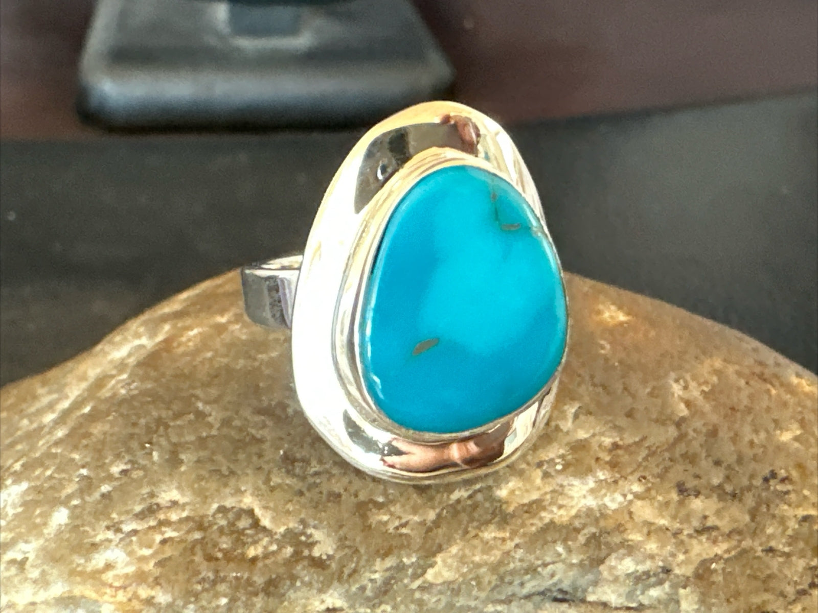 WoMens Sterling Silver Blue Kingman Turquoise Ring Size 7 17681