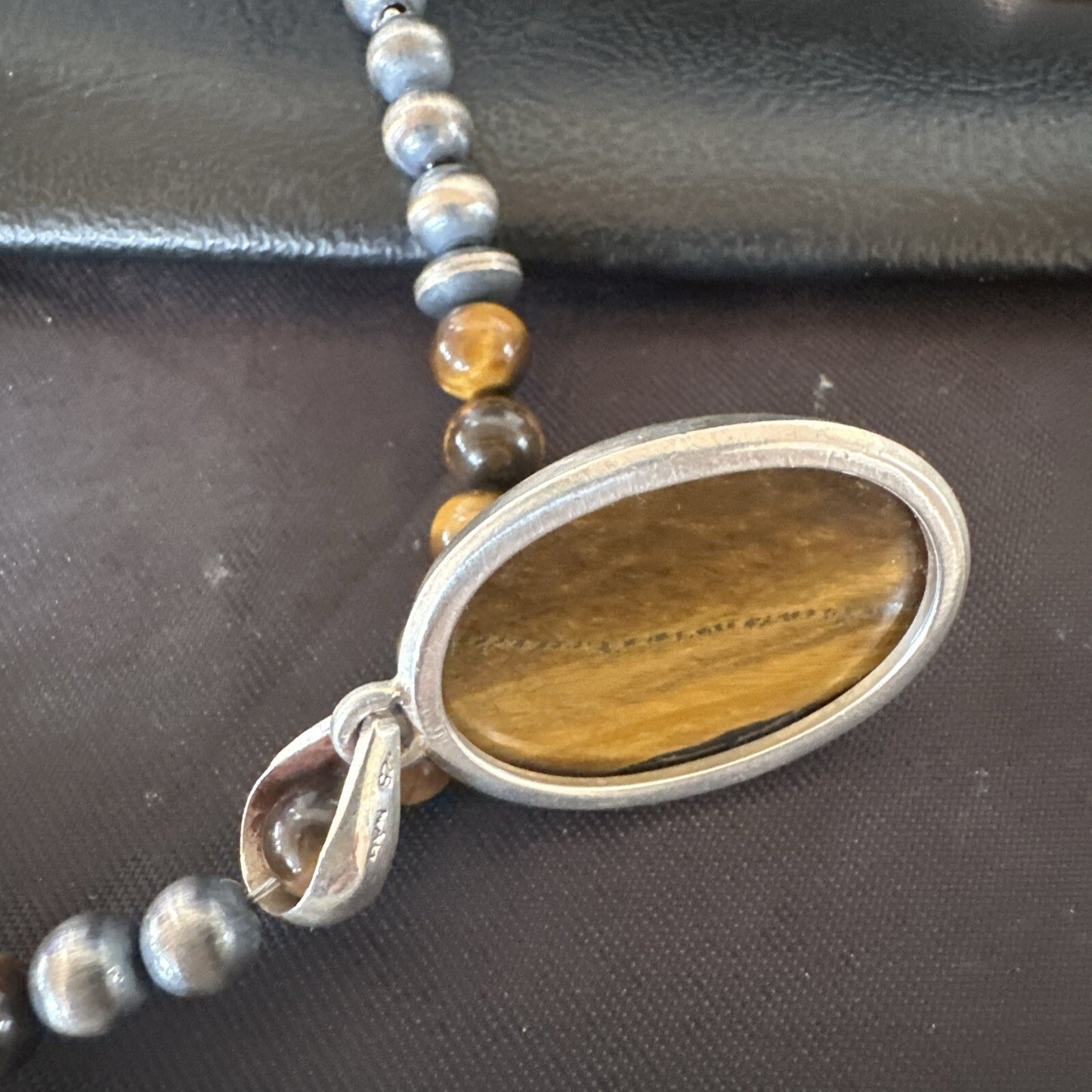 Coffee Brown Tigers Eye Sterling Silver Pendant Necklace Southwestern 18283
