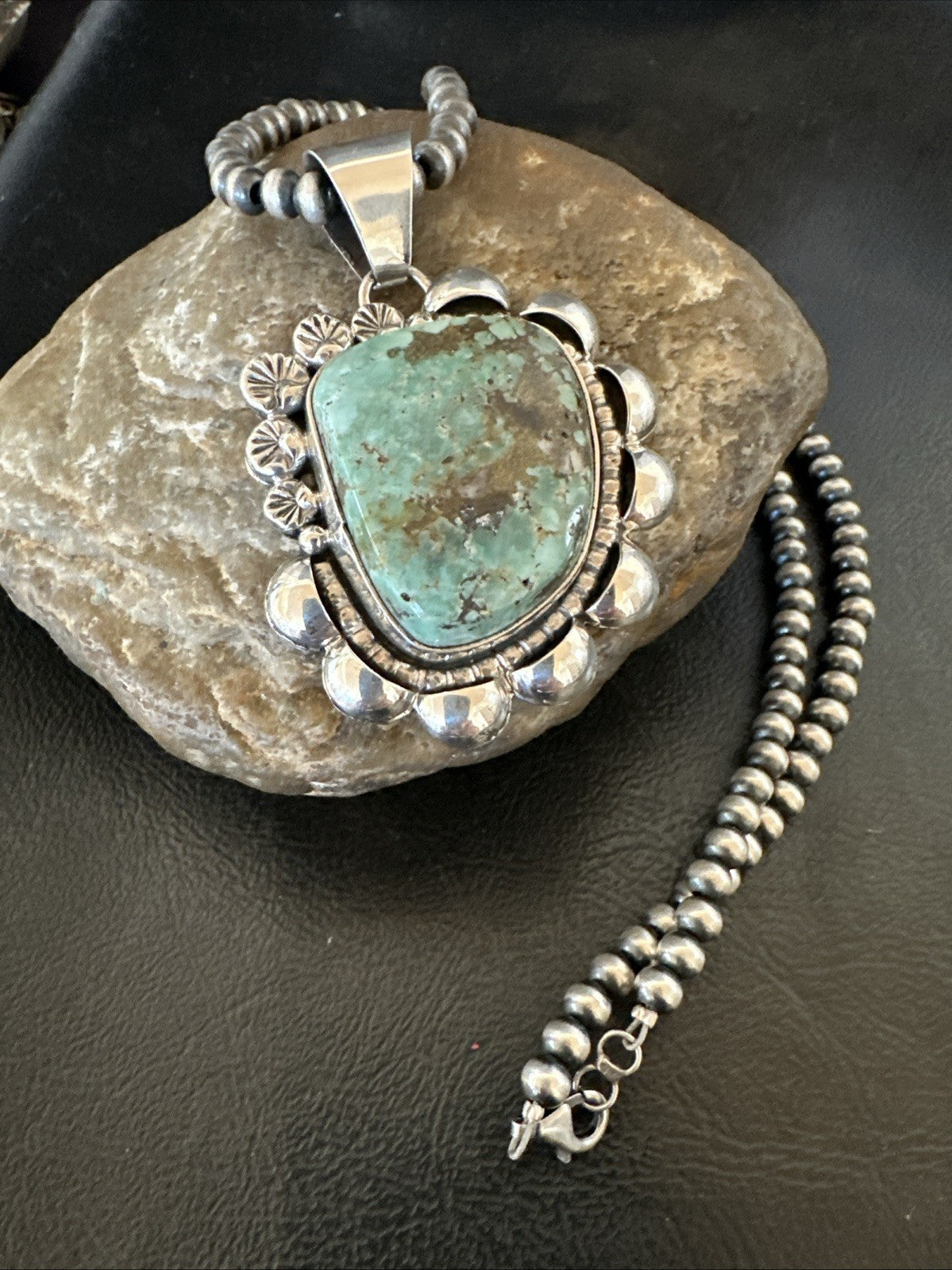 Men Women Green Royston Turquoise Pendant Navajo Sterling Yazzie 19567