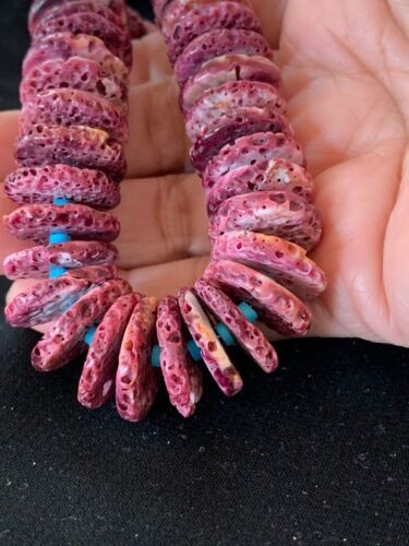 Navajo Necklace Purple Spiny Oyster & Turquoise Navajo Pearls 28" 3239