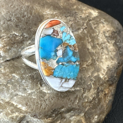 Blue Turquoise Spiny Oyster Southwestern Sterling Silver Ring Size 9 18459