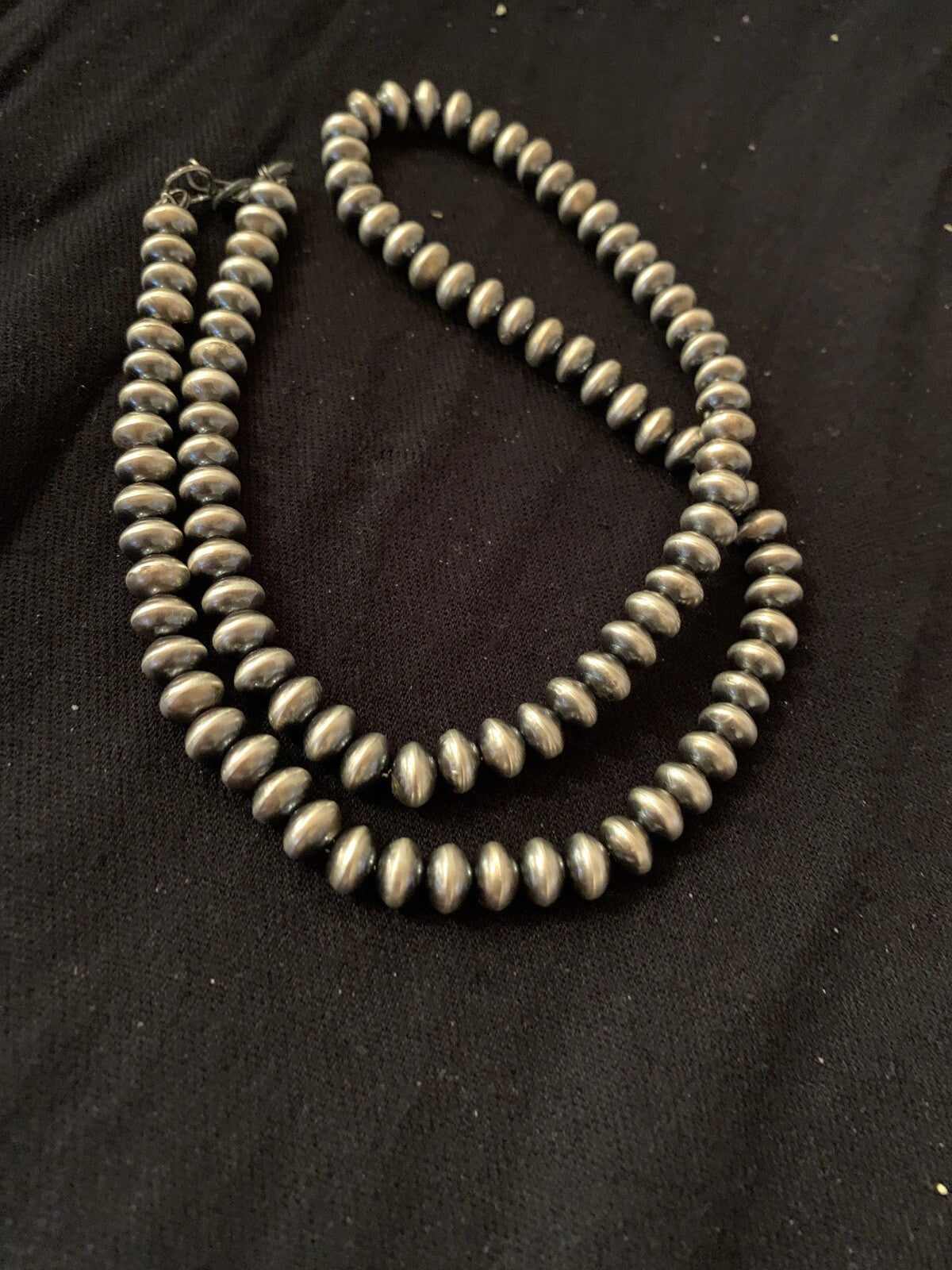 Navajo Pearls Rondelles 8 mm Sterling Silver Bead Necklace 24" 4665