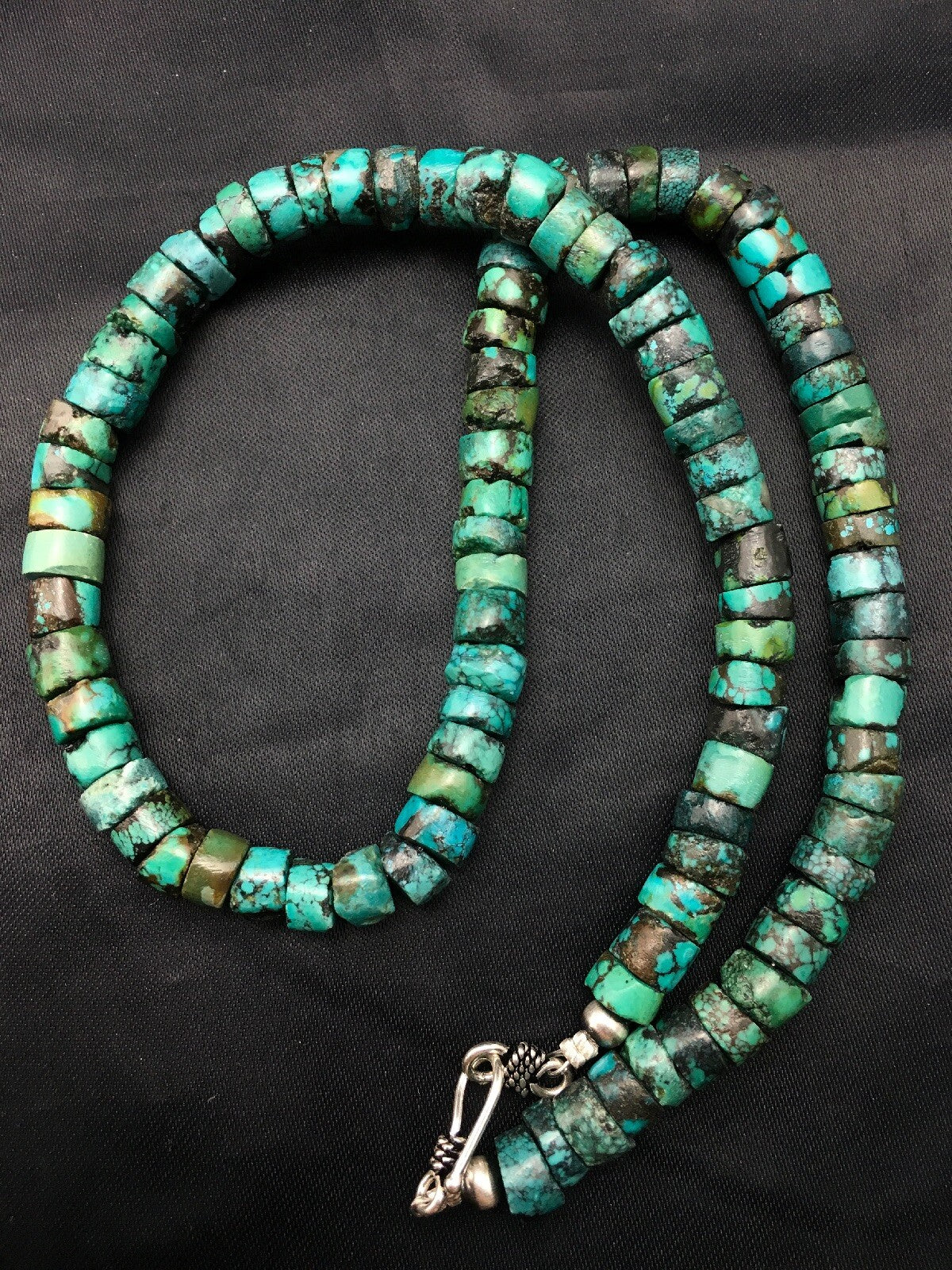 Turquoise 8mm Heishi Southwestern Sterling Silver Beads Necklace 20" 4348