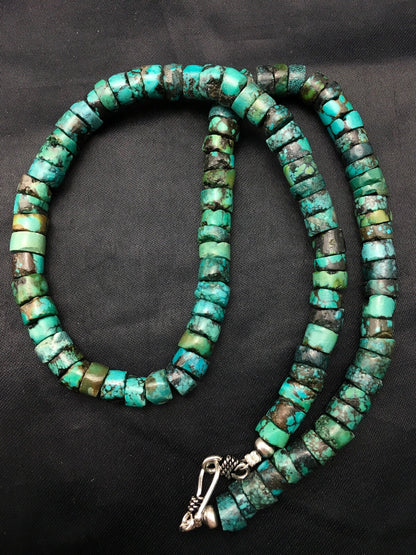 Turquoise 8mm Heishi Southwestern Sterling Silver Beads Necklace 20" 4348