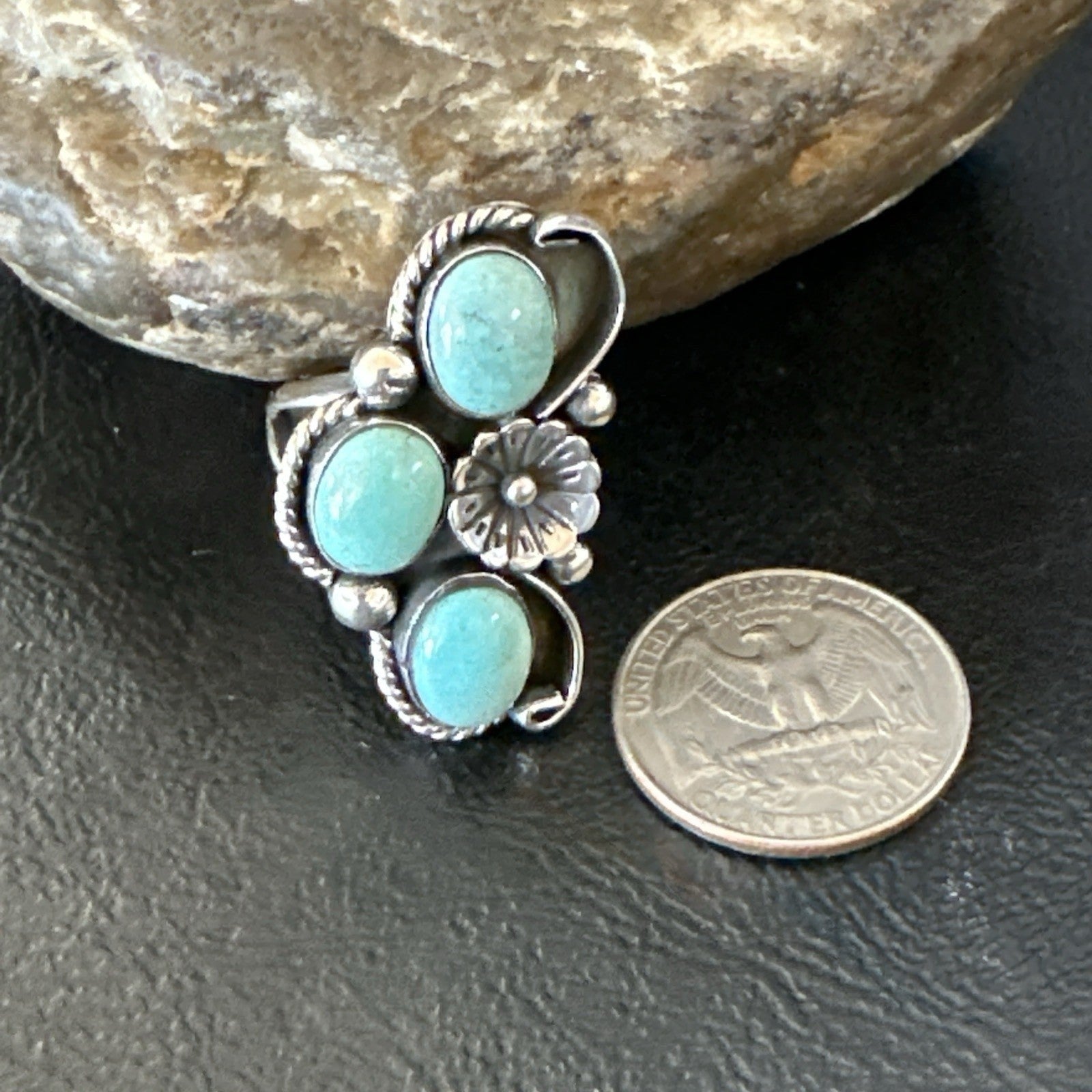 3 Besties Ring Green Turquoise Navajo Sterling Silver Cluster Size 8 19161