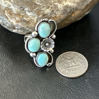 3 Besties Ring Green Turquoise Navajo Sterling Silver Cluster Size 8 19161