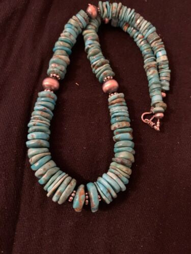 Navajo Blue Turquoise Graduated Necklace Sterling Silve 18" 4663