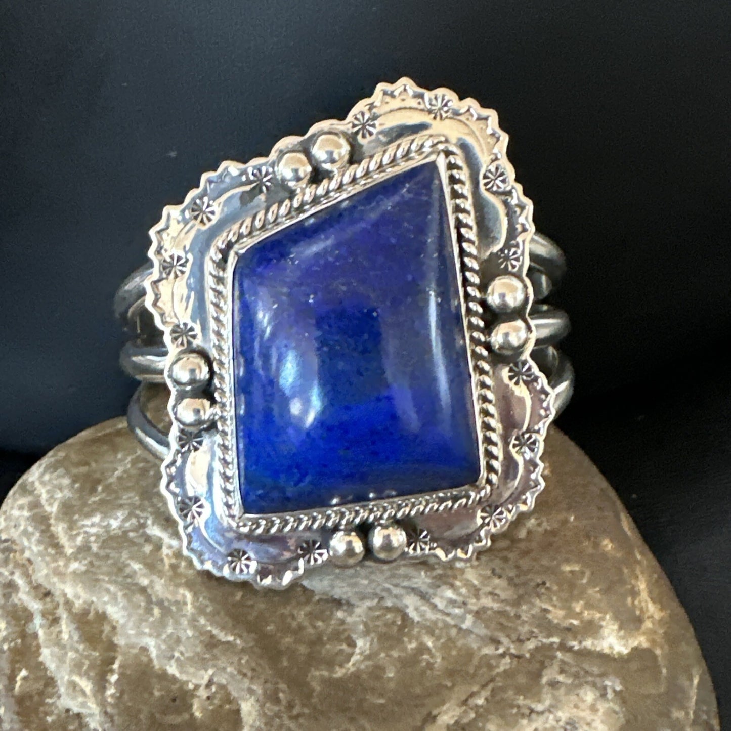 Native Mens Blue Lapis Lazuli Sterling Silver Cuff Bracelet 7.50” 18714