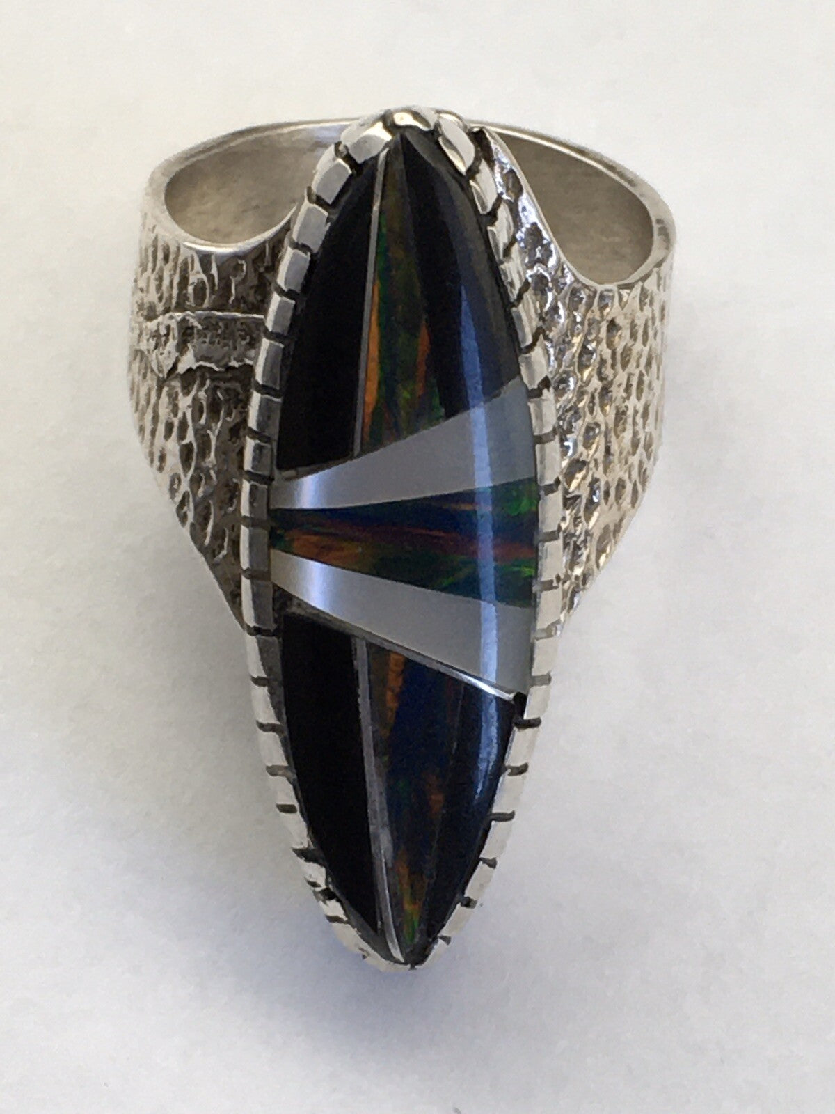 Mens Navajo Multicolor Opal Turquoise Inlay Sterling Silver Ring Size 8 01587N