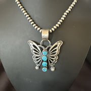 Butterfly Blue Kingman Turquoise Pendant Navajo Necklace | Sterling Silver | Authentic Native American Handmade | 19296