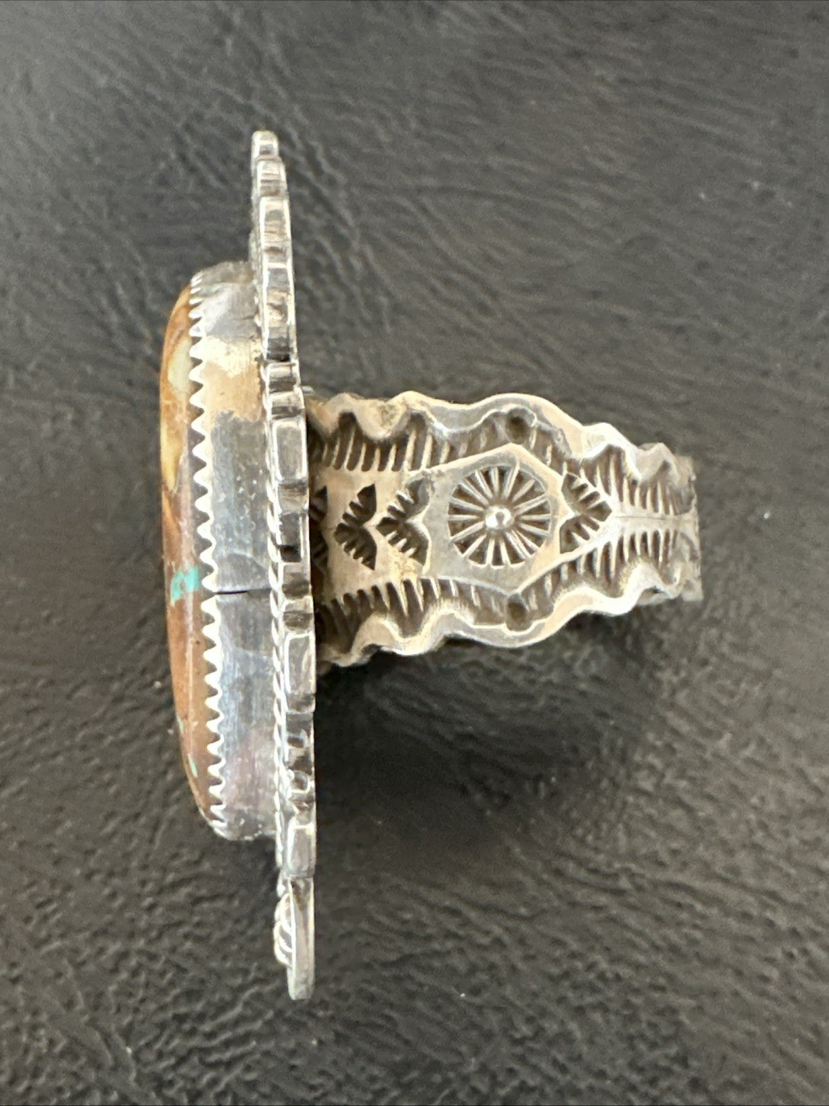 Navajo Sterling Silver Ribbon Boulder Green Turquoise Ring Size 11.5 19614