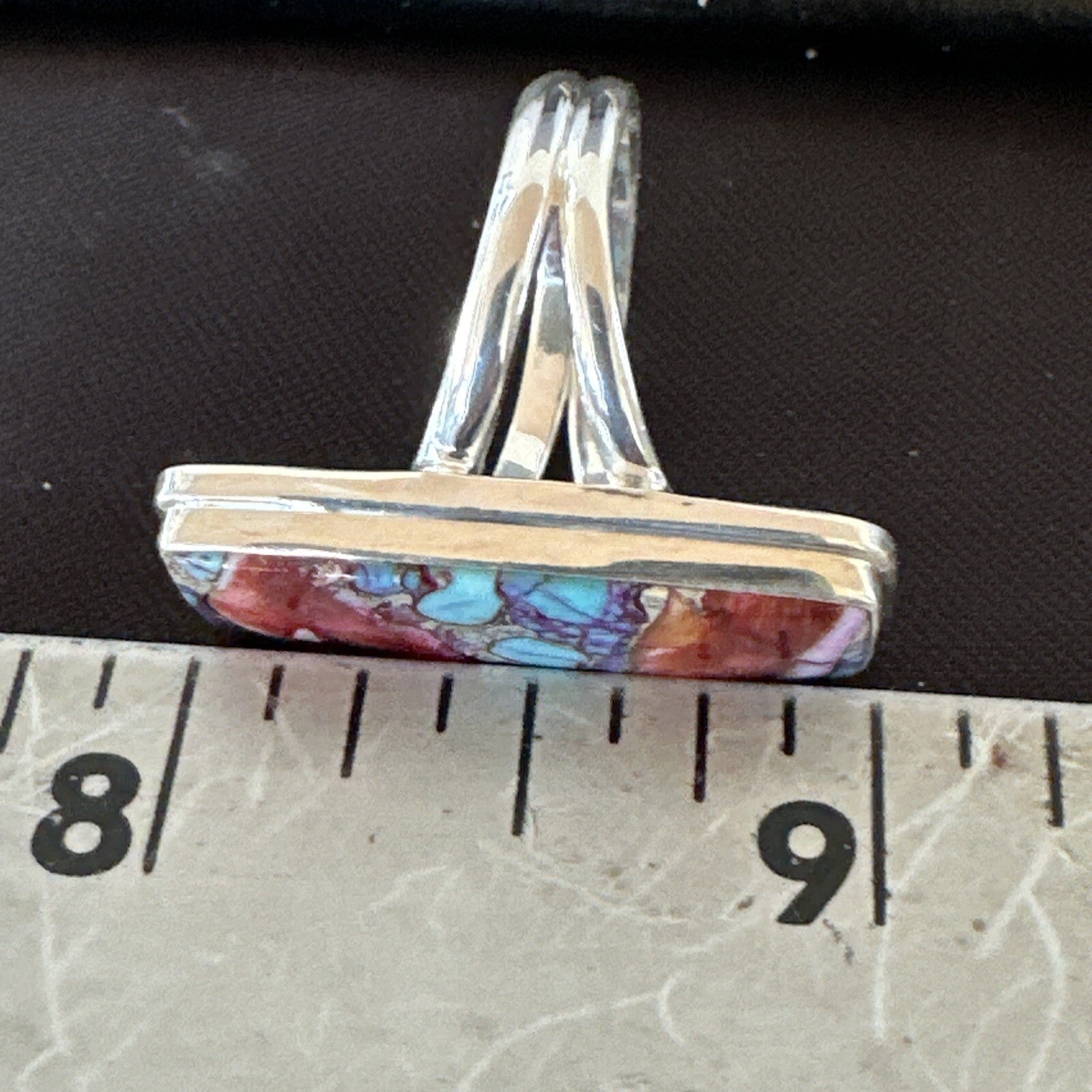 Blue Turquoise Spiny Oyster Southwestern Sterling Silver Ring Size 7 18491