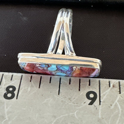 Blue Turquoise Spiny Oyster Southwestern Sterling Silver Ring Size 7 18491