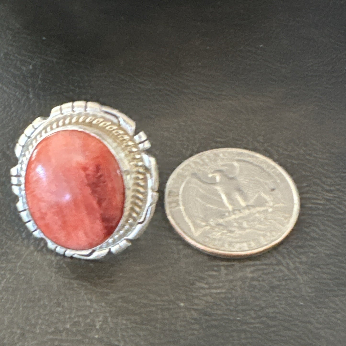 Pinky Women Red Spiny Oyster Navajo Sterling Silver Ring Sz 5.5 18593
