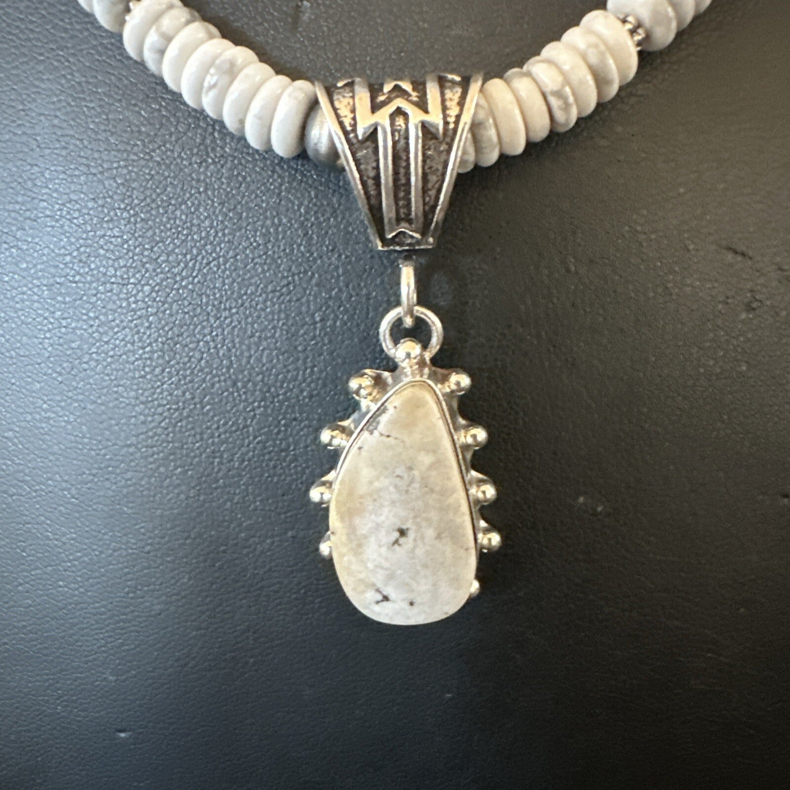 White Buffalo Turquoise Pendant Navajo Pearls Sterling Silver Necklace 22" 18261