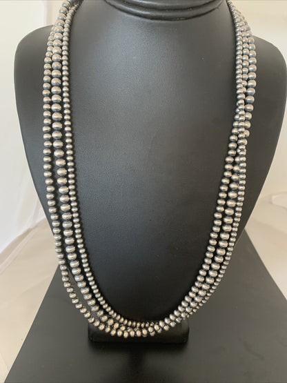 Native American Sterling Silver Navajo Pearls 3 Strands 24" Necklace 95724