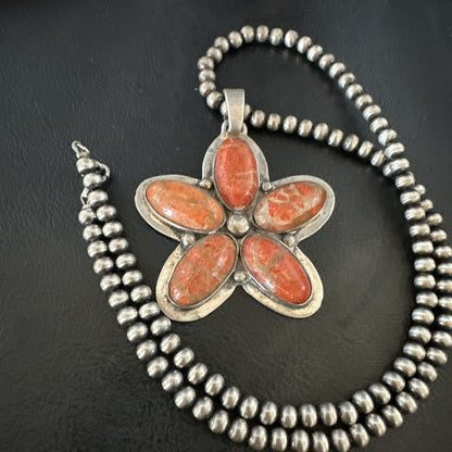 Navajo Apple Sponge Coral Sterling Silver Necklace Pendant 18133