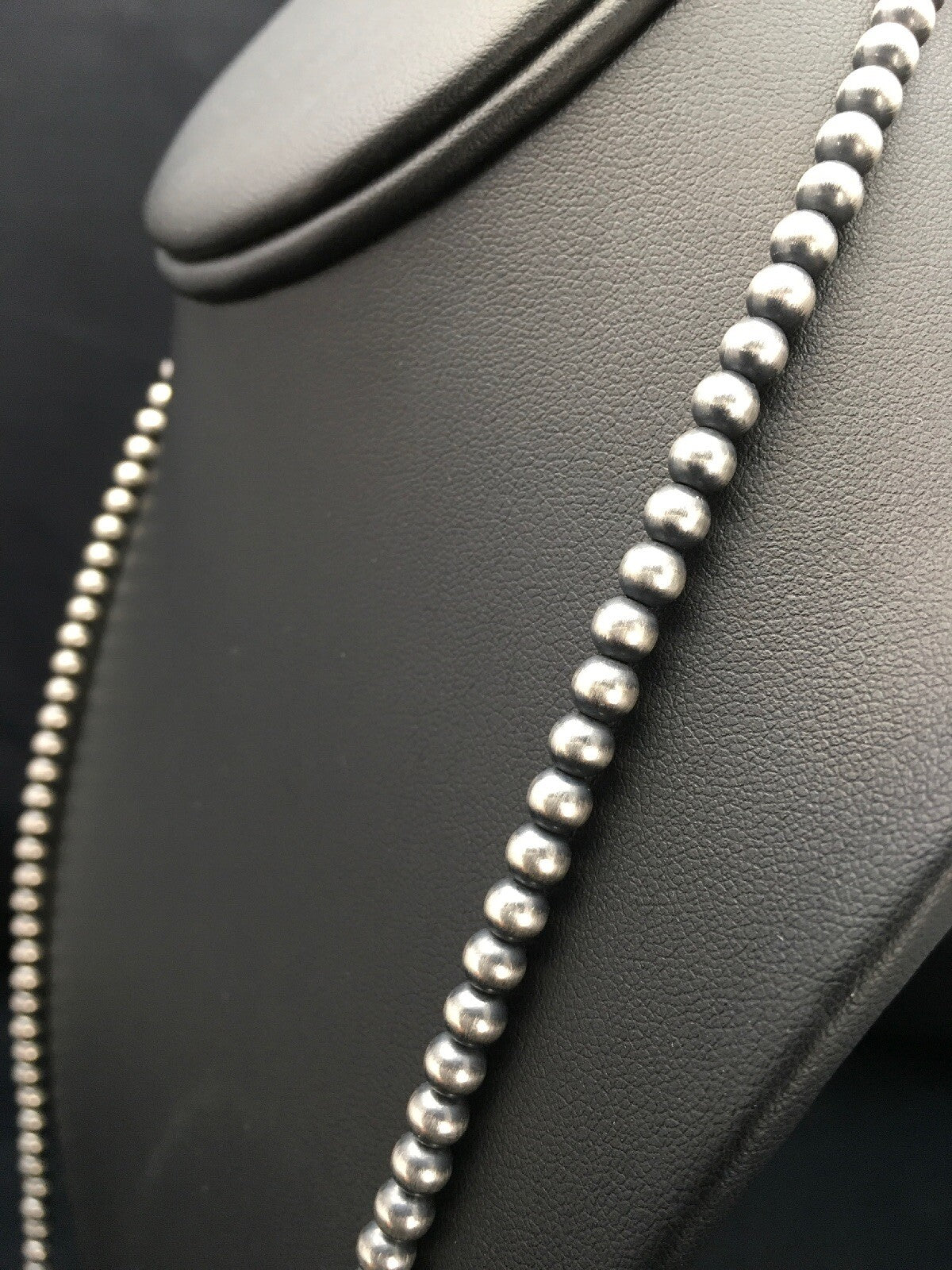 Native American 5mm Sterling Silver Beads Navajo 30" Single Strand Necklace