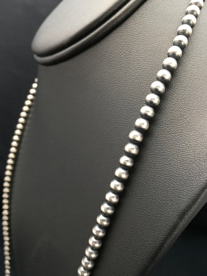 Native American 5mm Sterling Silver Beads Navajo 30" Single Strand Necklace