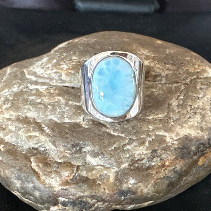 Womens Blue Larimar Navajo Sterling Silver Ring Size 8 17670