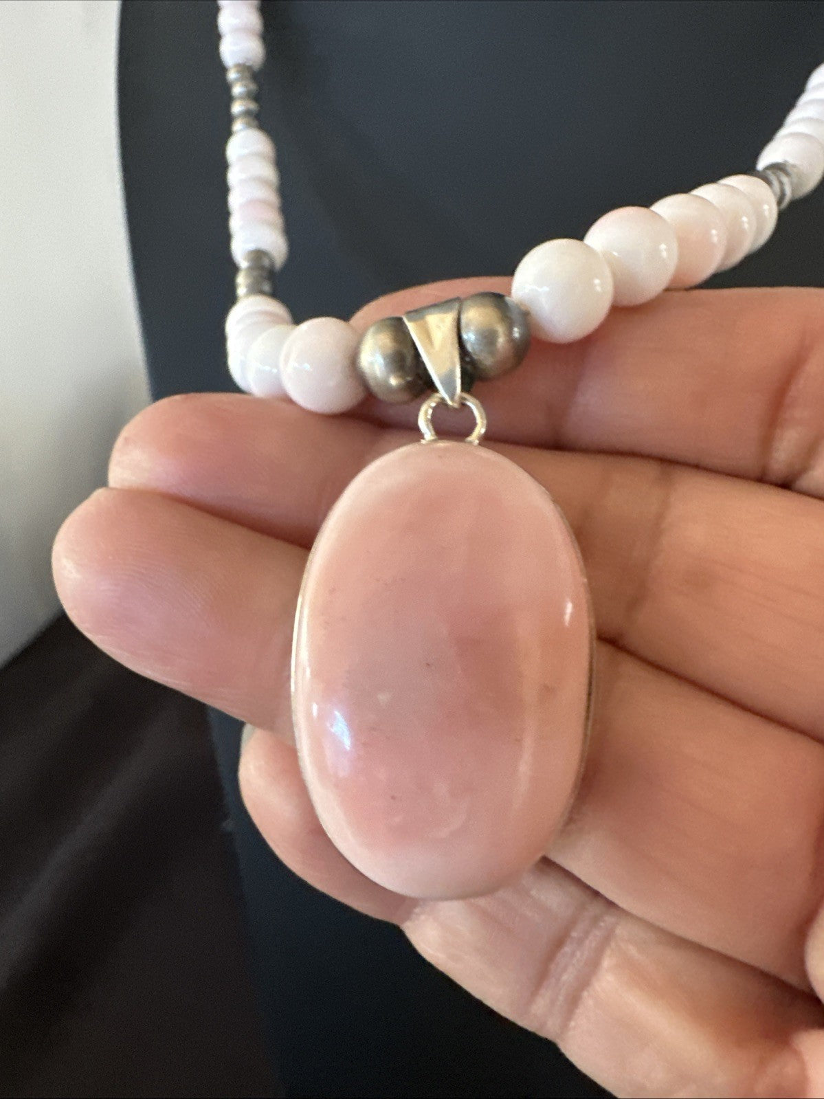 Southwestern Sterling Silver Pink Queen Conch Bead Necklace Pendant 20" 19580