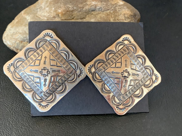Women's Navajo Stamped Handmade Earrings | Sterling Silver | Authentic Native American Handmade