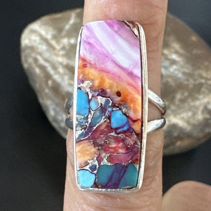 Blue Turquoise Spiny Oyster Navajo Sterling Silver Ring Size 7 18223