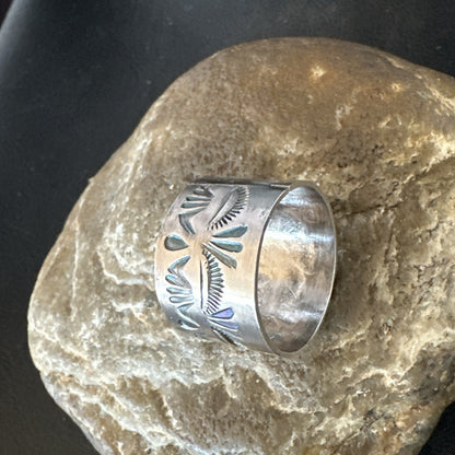 Mens Wedding Wide Band Navajo Stamped Sterling Silver Ring Size 12 19065