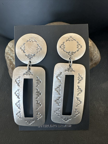 Popular Navajo Stamped Sterling Silver Stamped Handmade Earrings  2.75" 17859
