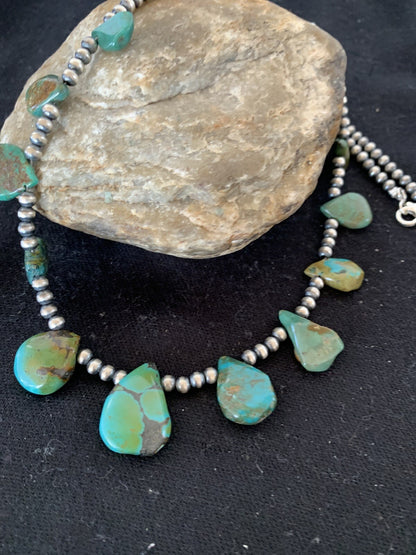 Green Royston Turquoise Navajo Pearls Sterling Silver 20" Necklace 00484
