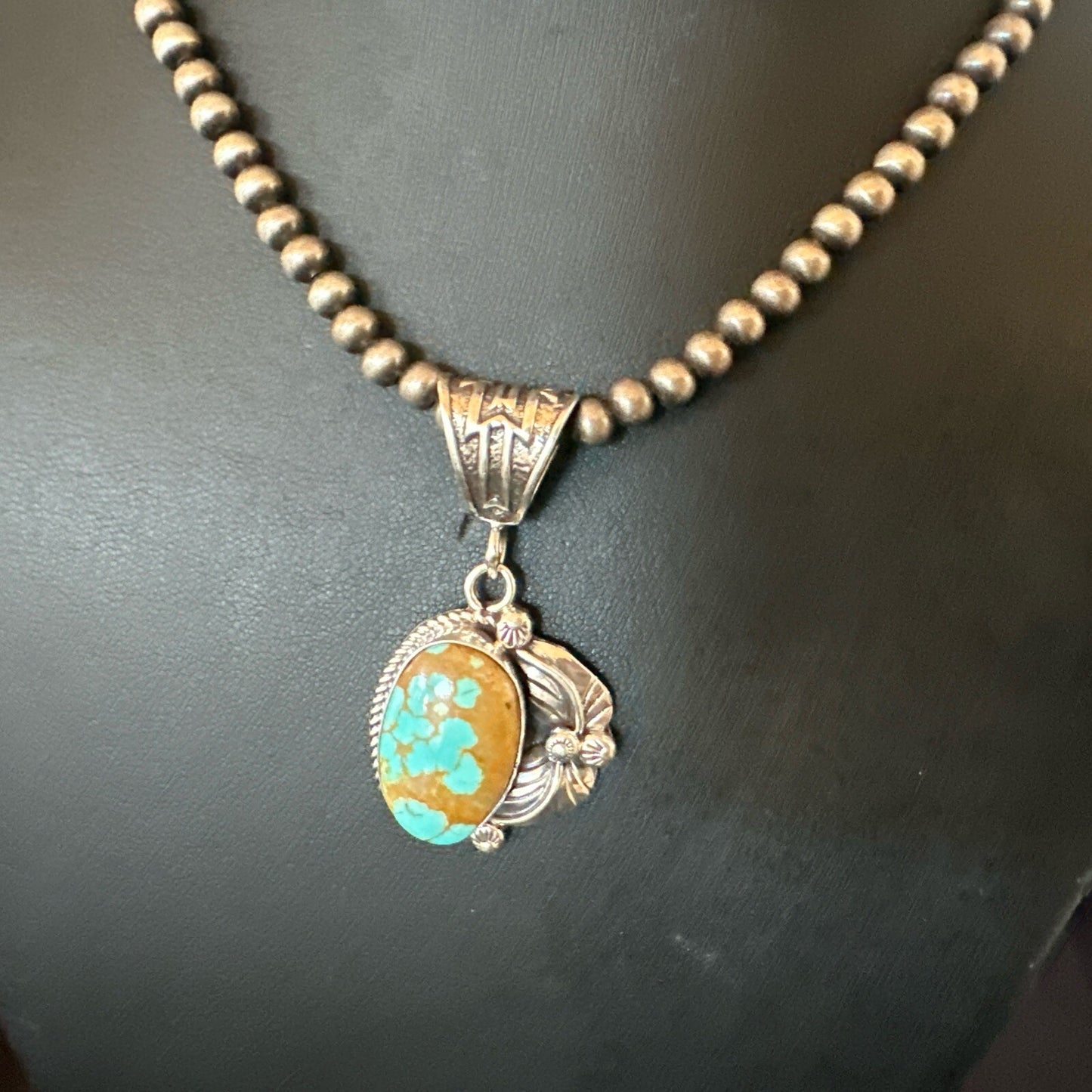 Mens Blue Turquoise#8 Pendant Navajo Sterling Silver Necklace 18086