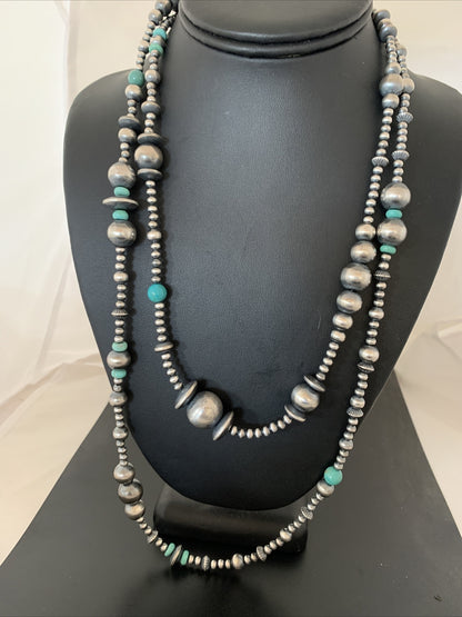 Native Sterling Silver Beads Royston Turquoise 48in Necklace 01401