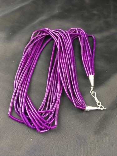 Navajo Sugilite 10 Strand Heishi Necklace | Sterling Silver Tubes 19" 10169