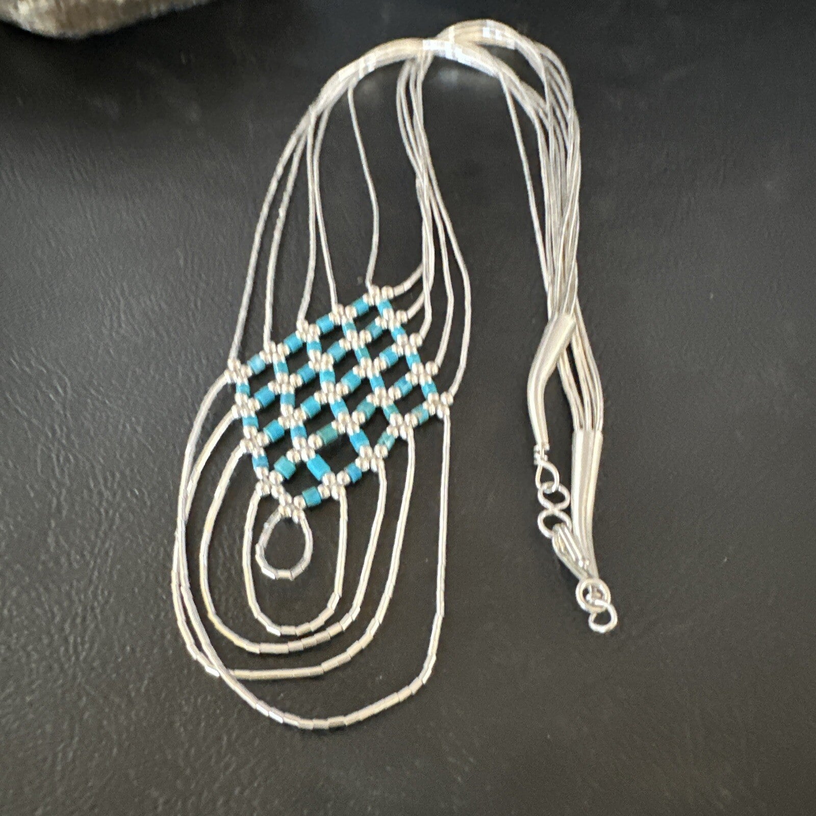 Crisscross Blue Turquoise Heishi Liquid Sterling Silver 5S Necklace 20" 15881