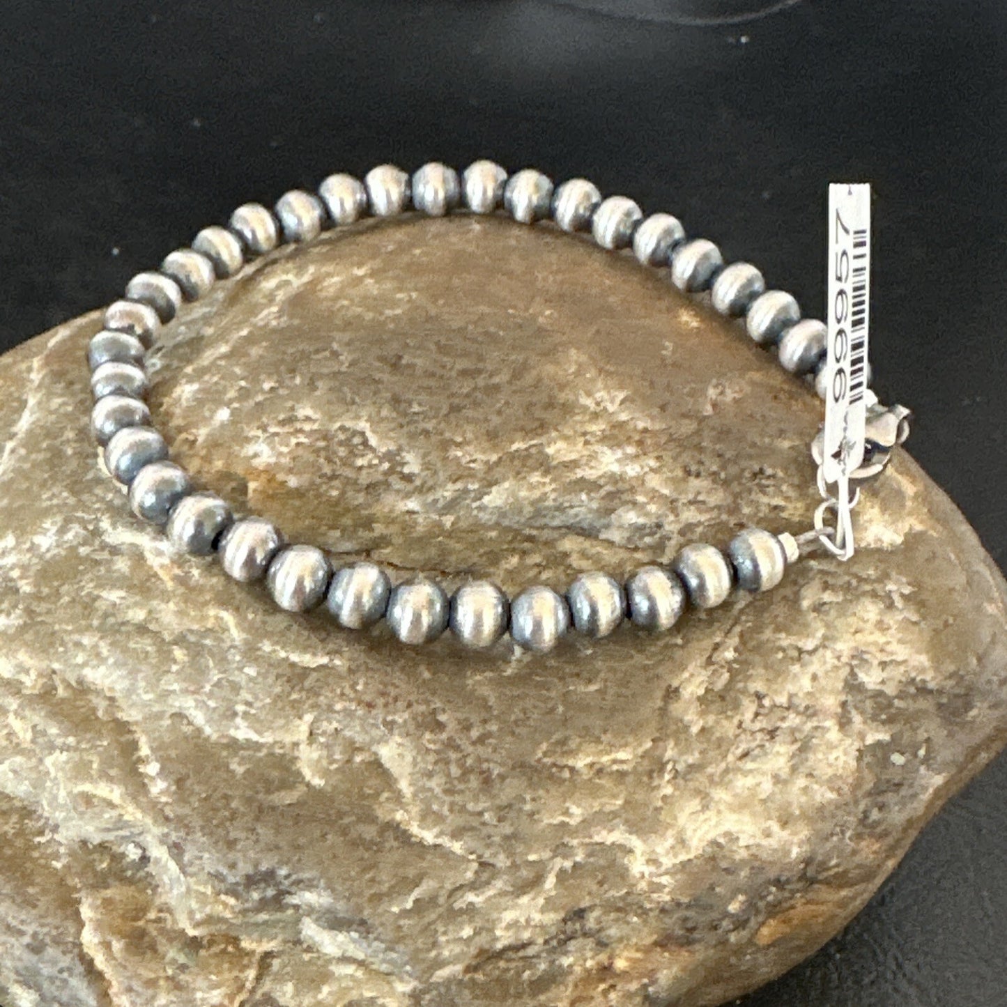 Native American Navajo 5mm Beads 7” Sterling Silver Bracelet 99957