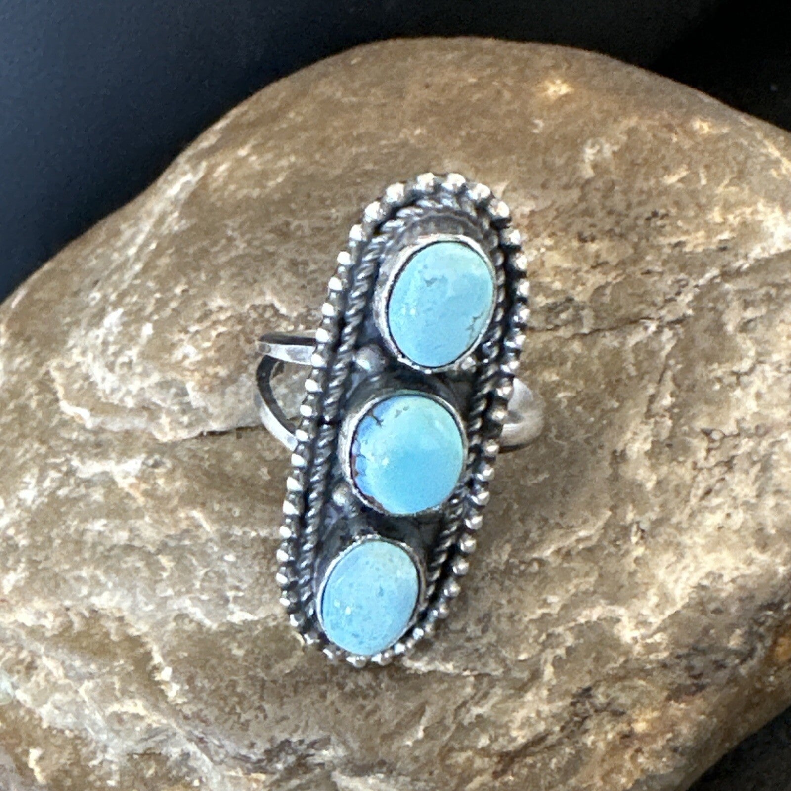Women Blue Dry Creek Turquoise Navajo Sterling Silver Ring Sz 9 18617