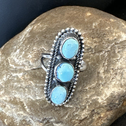 Women Blue Dry Creek Turquoise Navajo Sterling Silver Ring Sz 9 18617