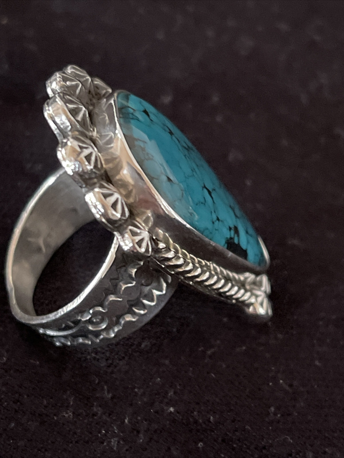 Native Navajo Sterling Silver Blue Spiderweb Turquoise Ring Size 10 01063