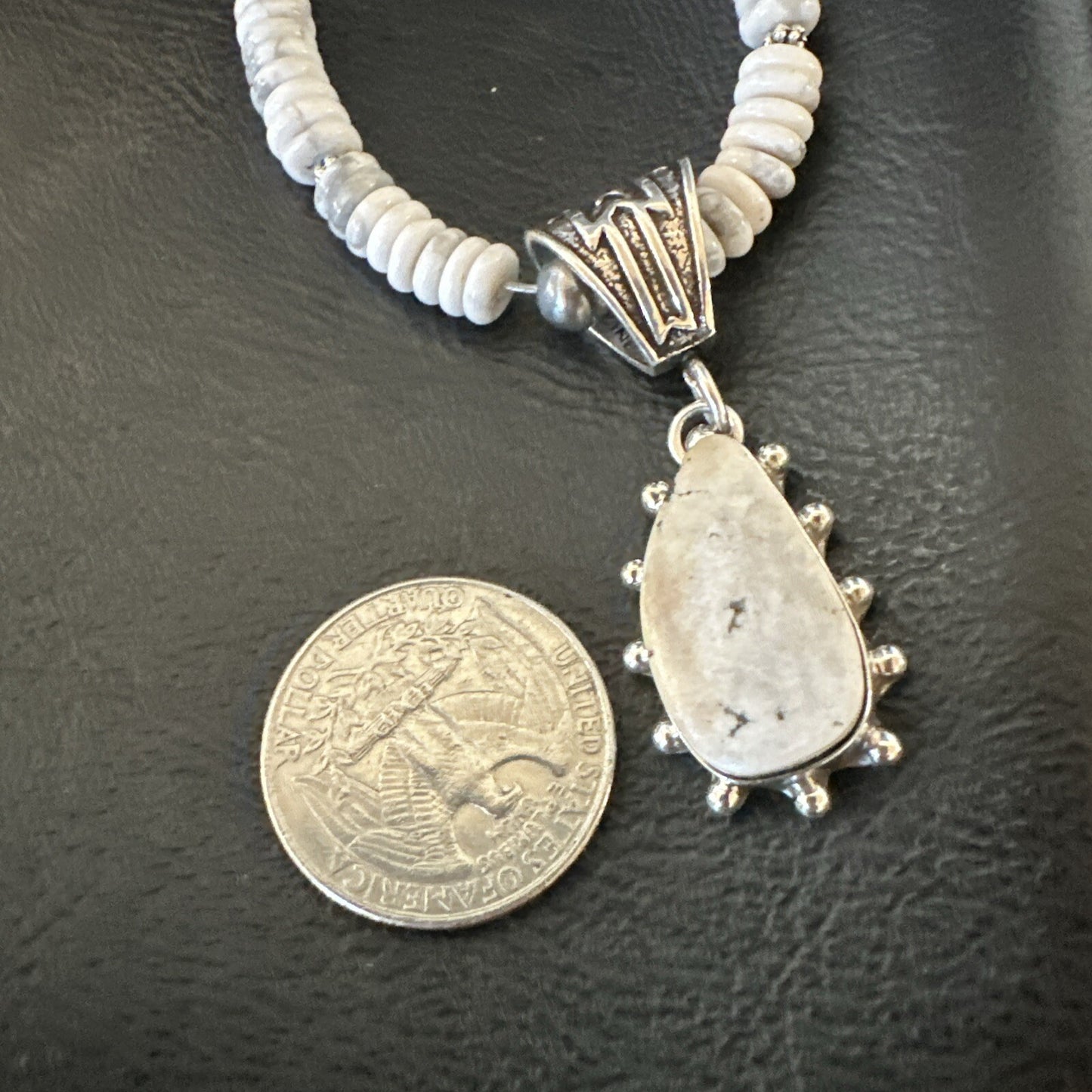 White Buffalo Turquoise Pendant Navajo Pearls Sterling Silver Necklace 22" 18261
