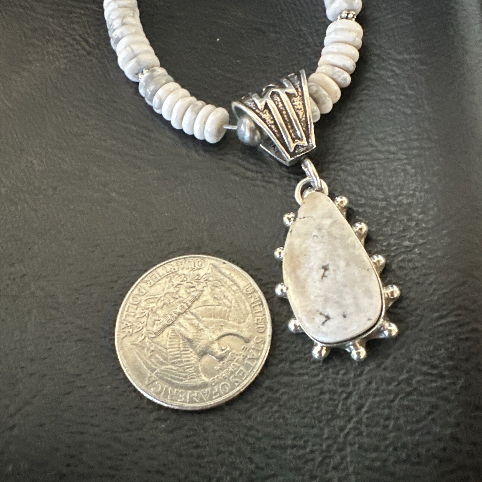White Buffalo Turquoise Pendant Navajo Pearls Sterling Silver Necklace 22" 18261