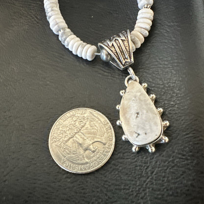 White Buffalo Turquoise Pendant Navajo Pearls Sterling Silver Necklace 22" 18261