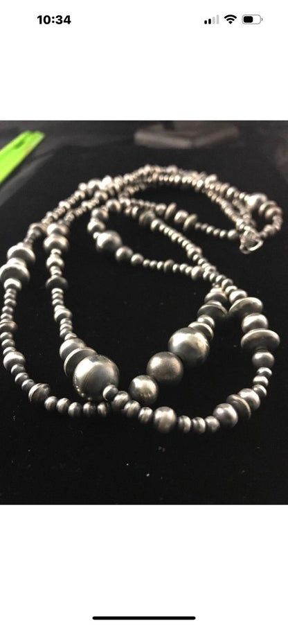 48” Long Navajo Pearls Mixed Bead Sterling Silver Necklace